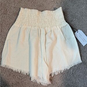 Women's Cream High-Waisted Linen Style Shorts